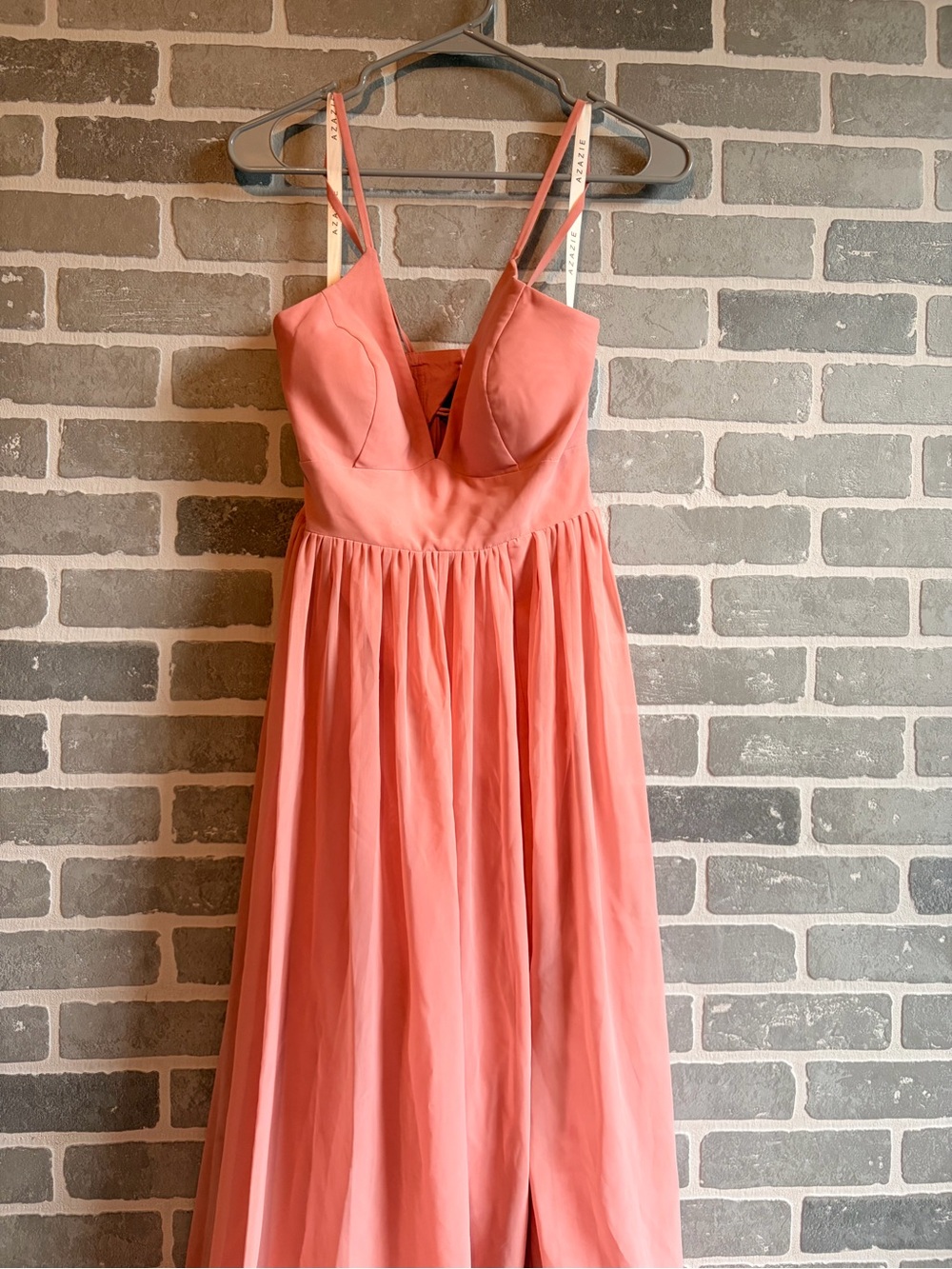 Azazie Coral Maxi Dress with Spaghetti Straps